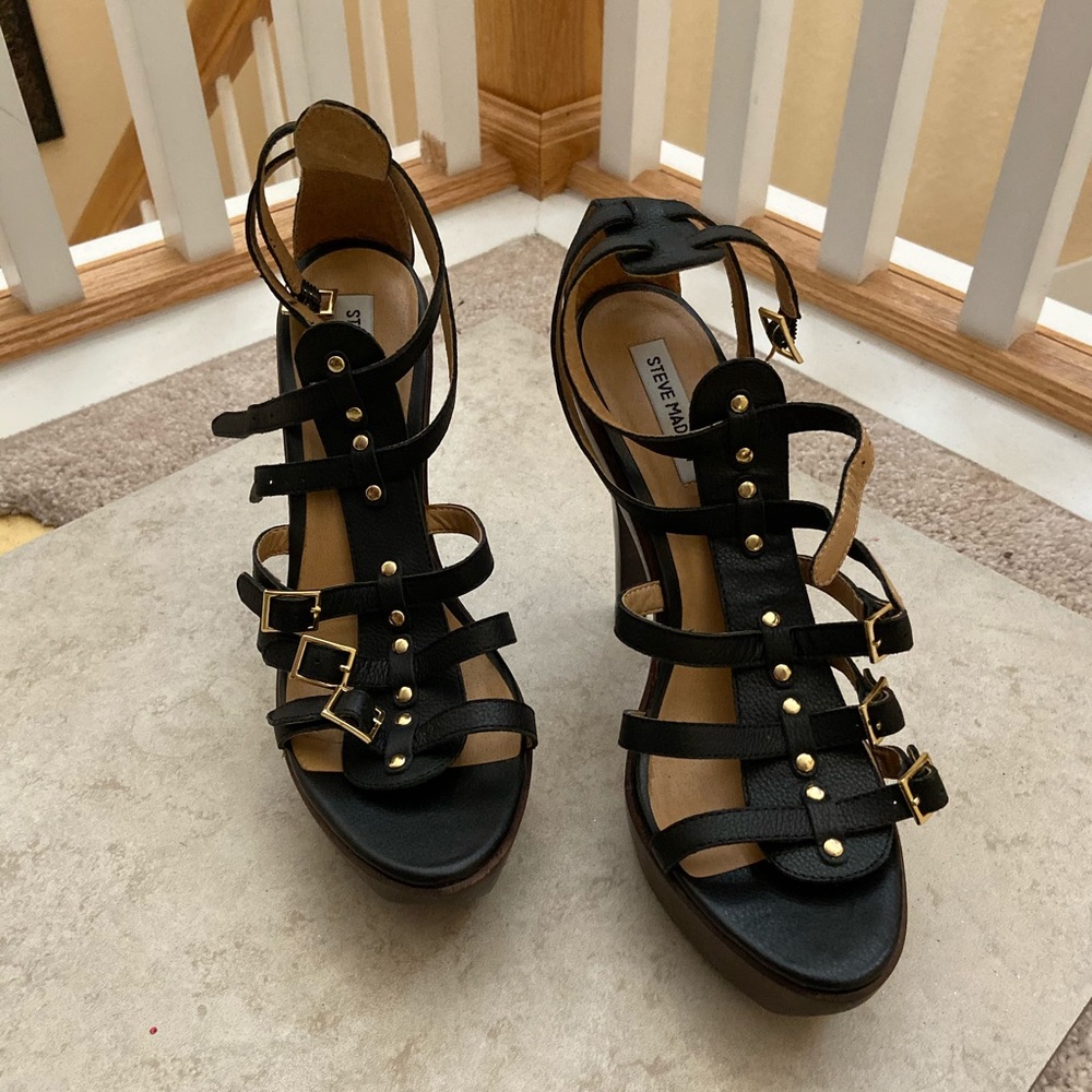 Strappy studded black heels